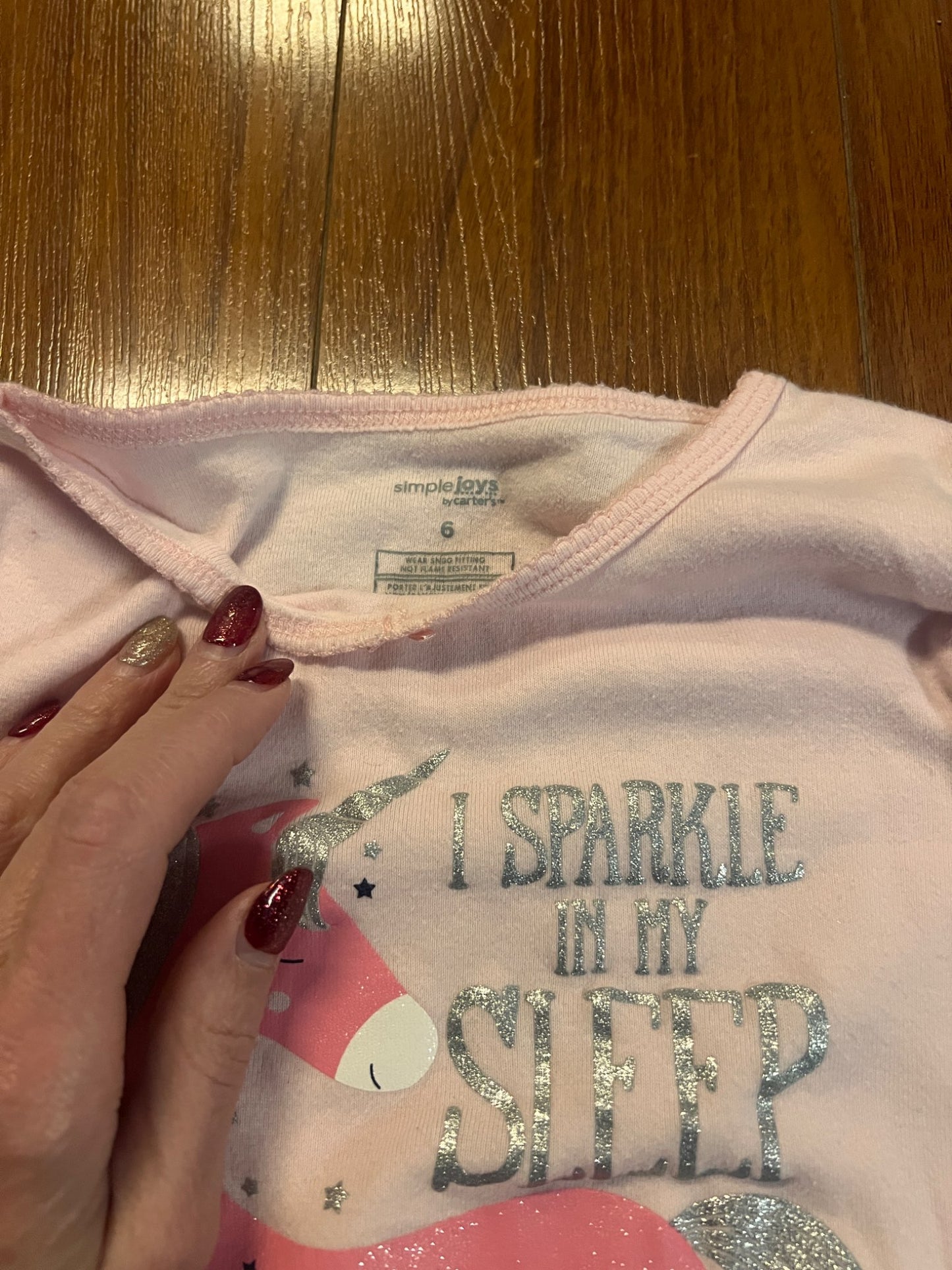 Girl’s Unicorn Pj Long Sleeve Shirt, Kids 6/6X