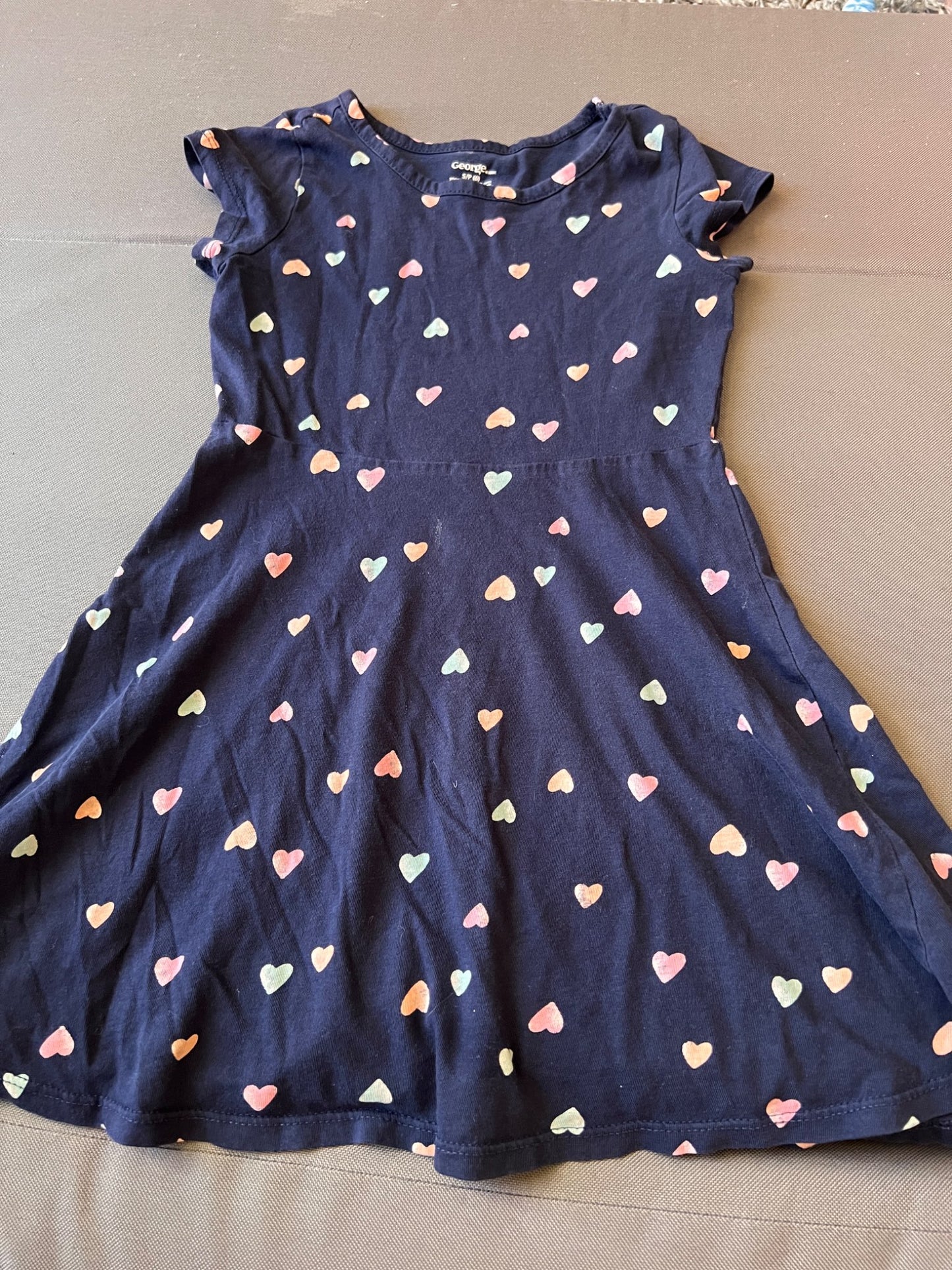 Girl’s Navy Blue Heart Dress, Kids 6/6X