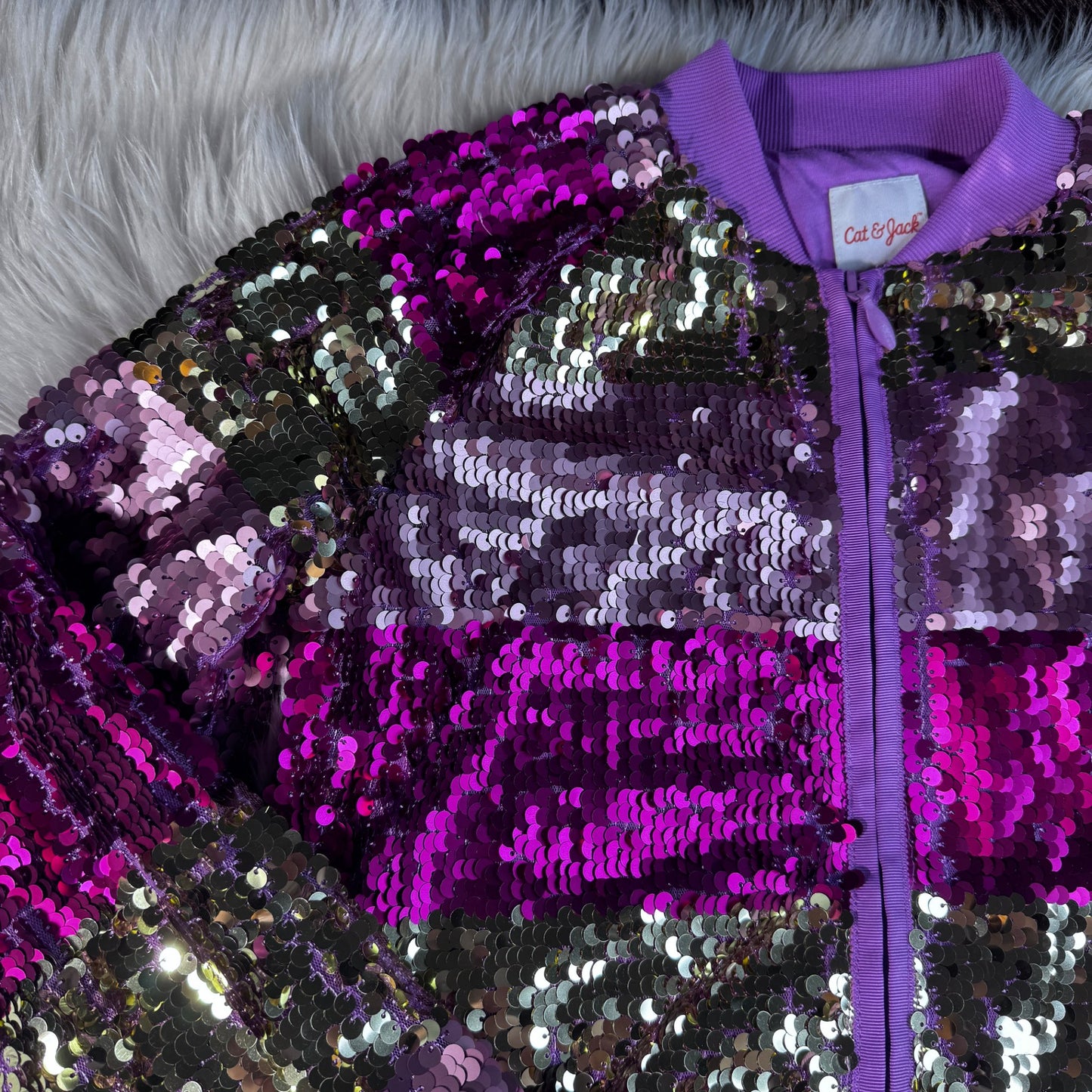 Cat & Jack Pink & Purple Sequin Full Zip Jacket , Kids 10 (medium)