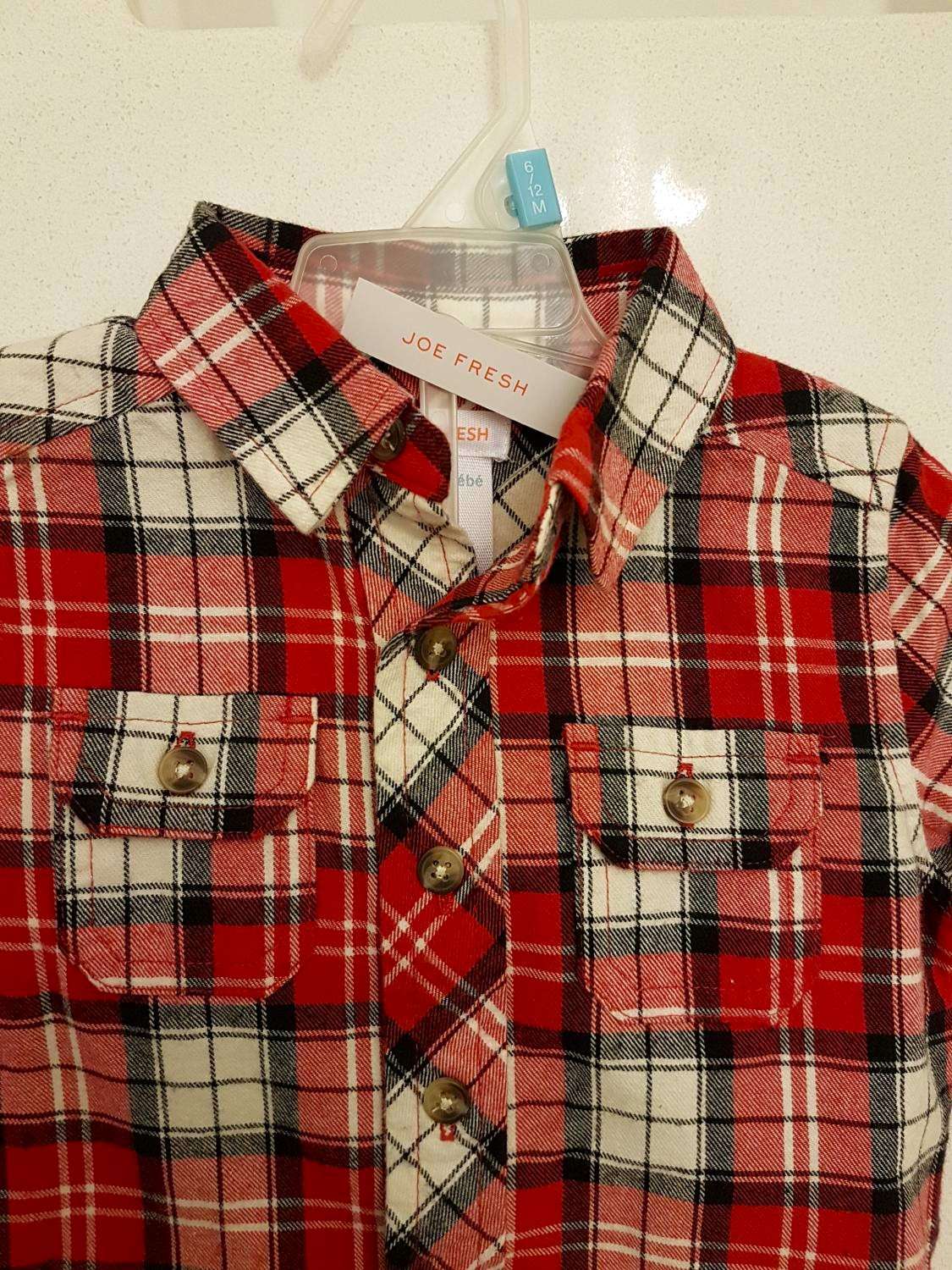 Joe Fresh Baby Boys 6 Months-12 Months (2Pc) Outfit / Button Down Shirt And Back Pants, Kids 9 Month (6-9M)
