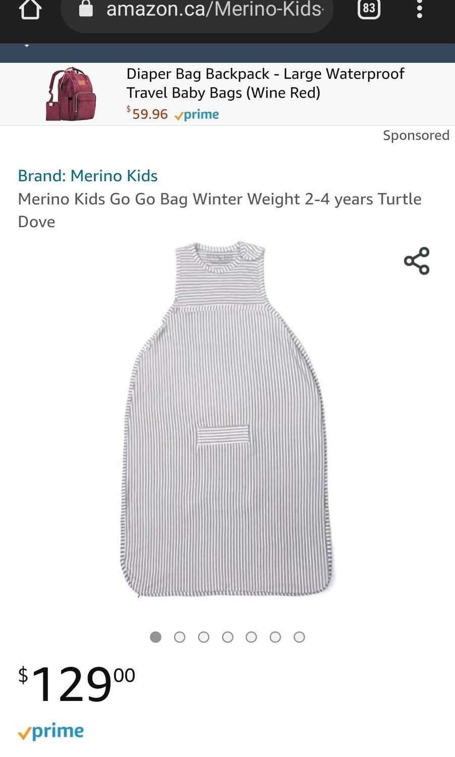 Merino Kids Duvet-Weight Baby Sleep Bag for Babies 0-2 Years, Turtle Dove Stripe ( Retails $100)