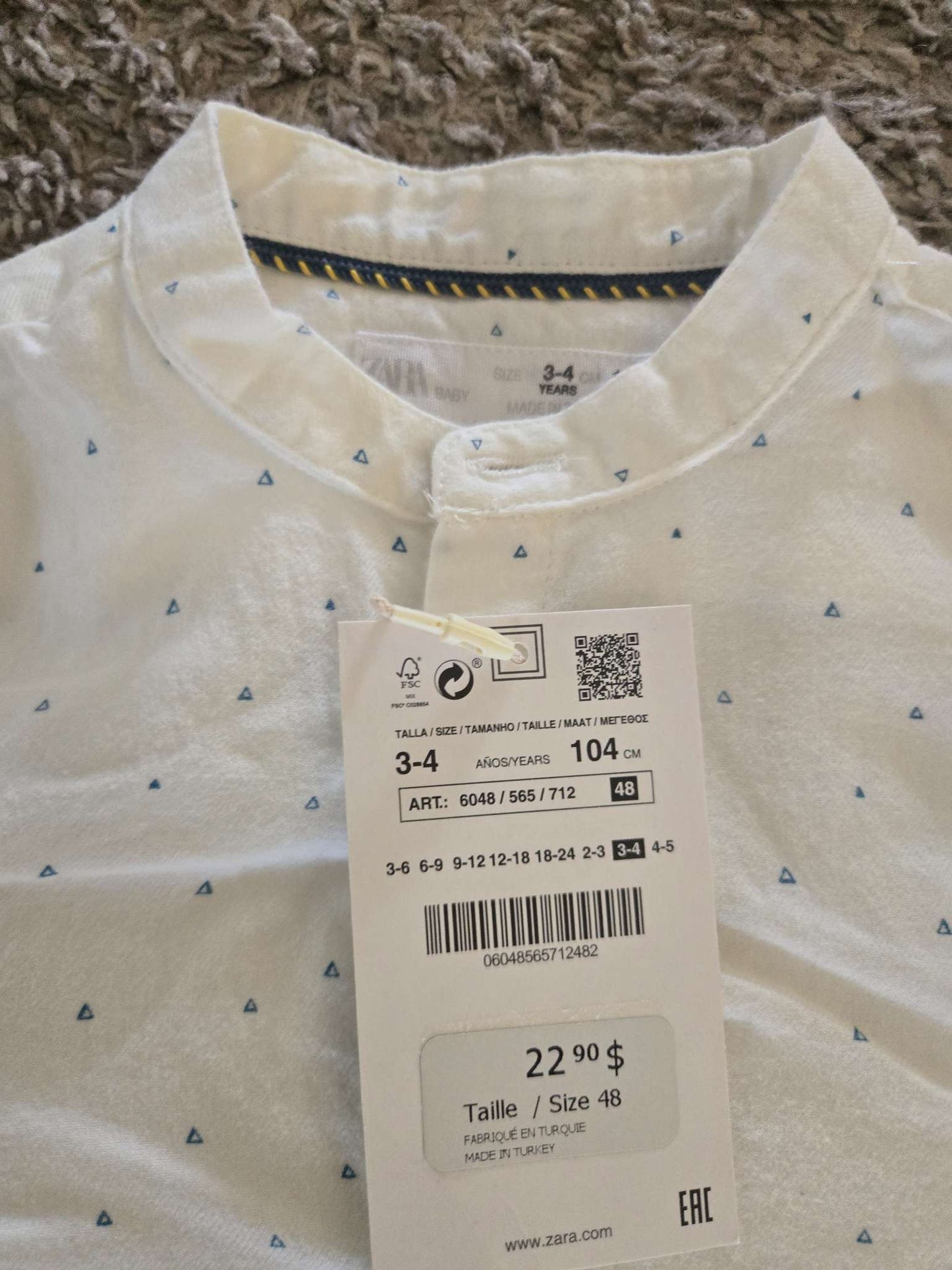 4 Brand New Shirts from Zara 3-4T (Retails$67.60), Kids 3T