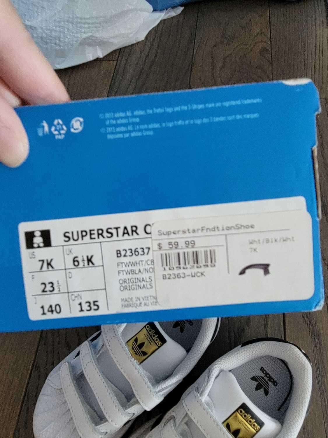 Adidas Toddler size 7K (Retails at West Coast kids for $59 , Shoes 7 (Walkers:12-24 mth)