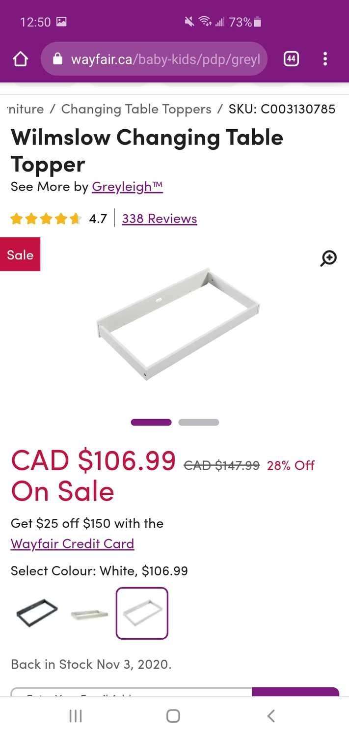 Brand new -Changing table topper (White frame) (Retails for $106)