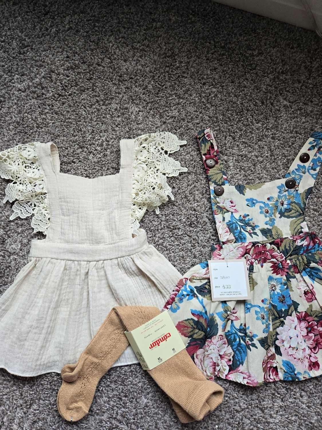 2 Dress from Small Shop and 1 Leggings 3-6 Months , Kids 6 Month (3-6M)