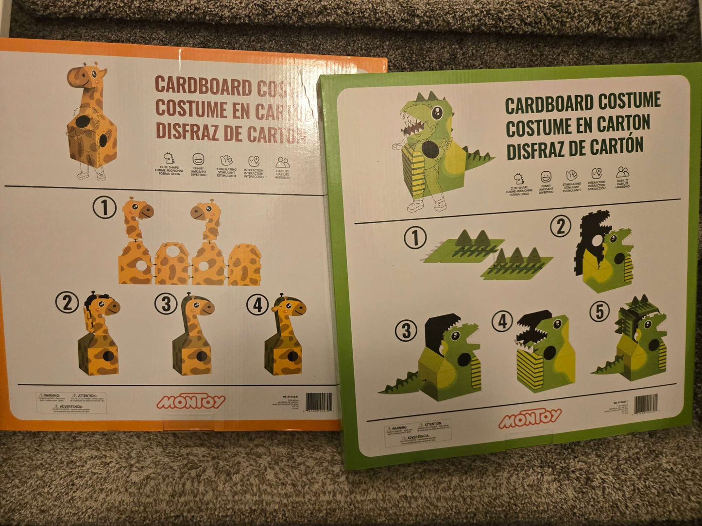 2 Cardboard Costumes - Dinosaur and Giraffe