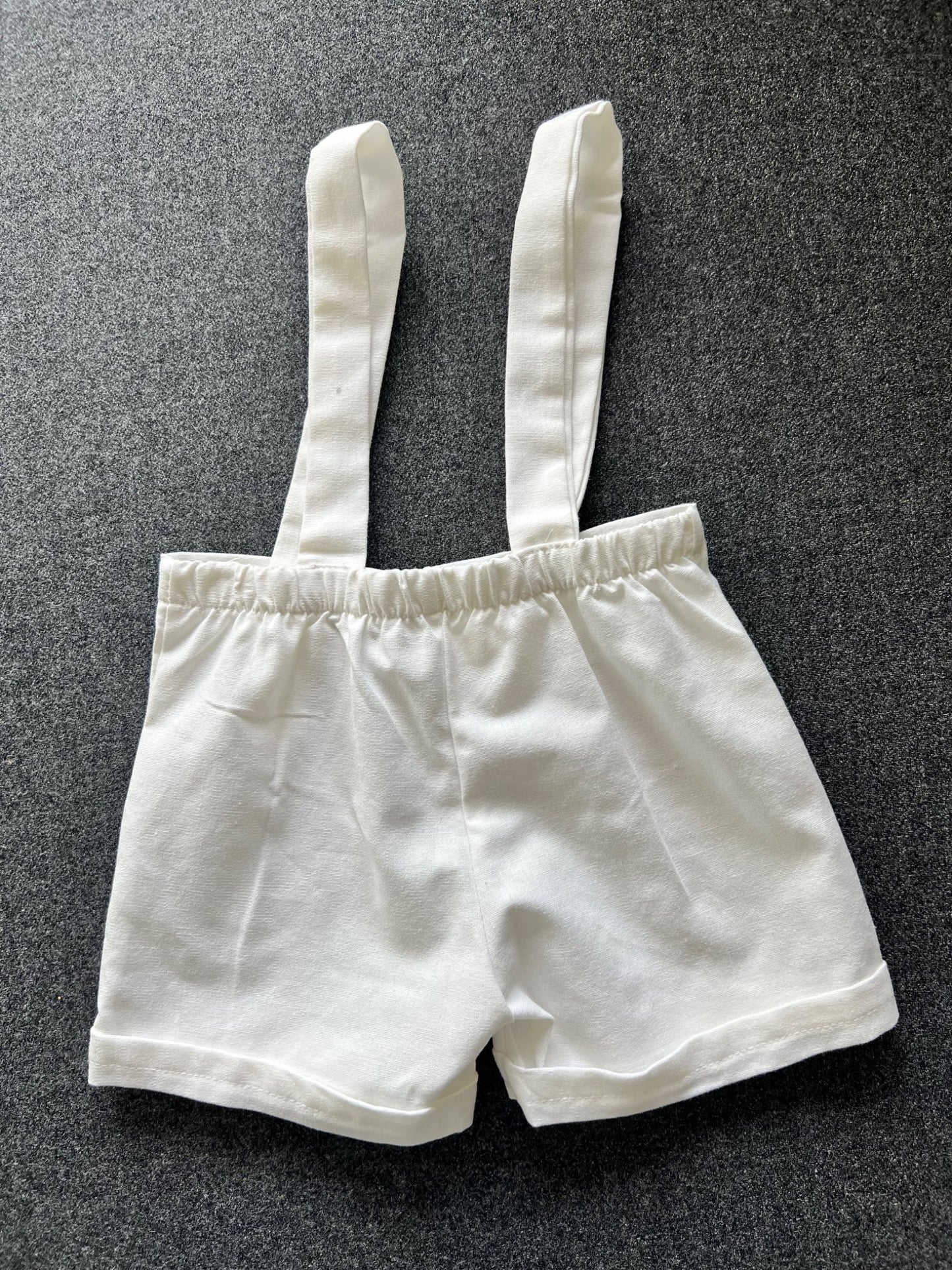 Infant/toddler shorts with button adjusted shoulder straps, worn once, great for baptism, Kids 12 Month (9-12M)