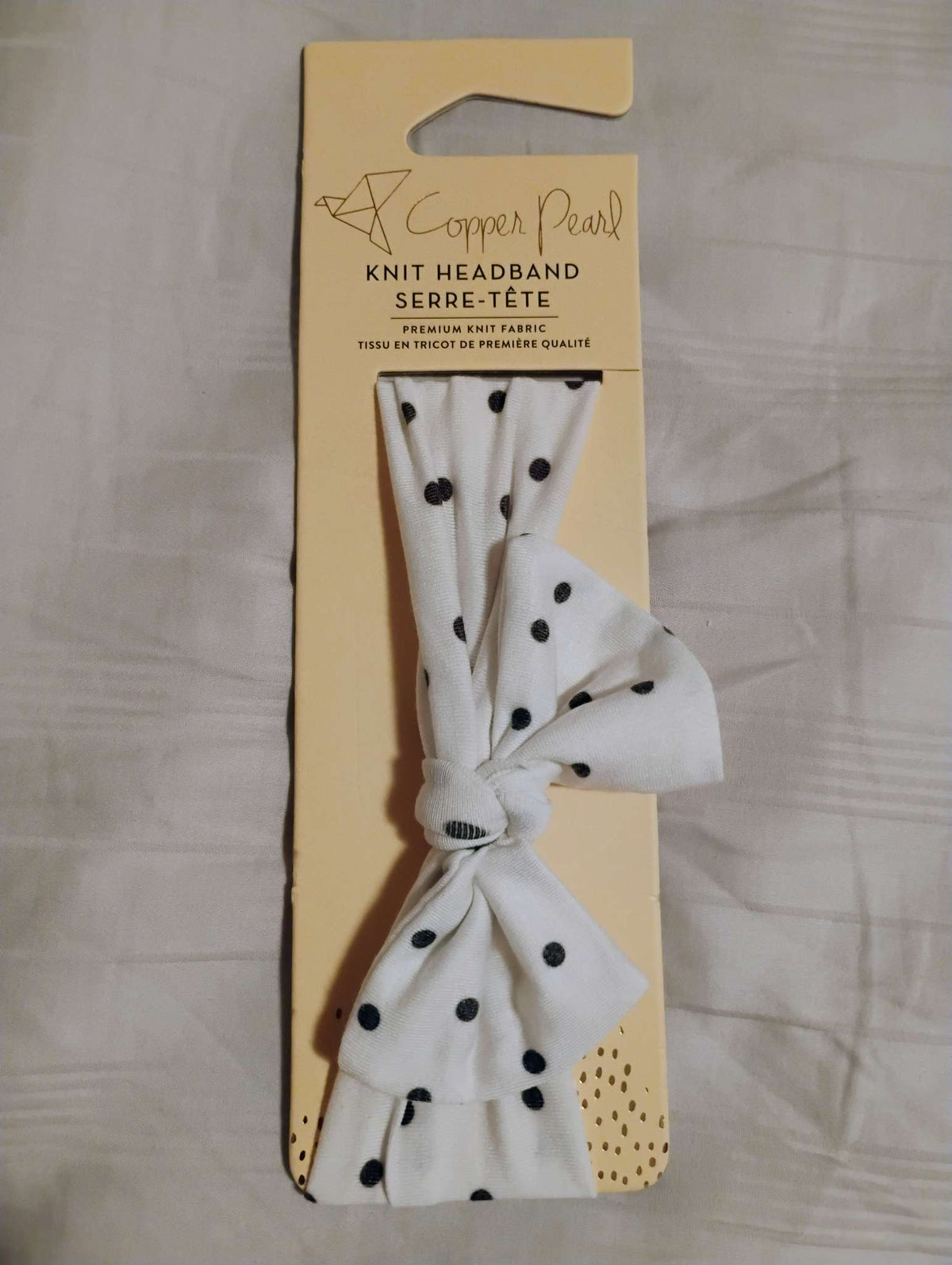 Copper Pearl Baby Soft Knit Headband Bow in Willow print