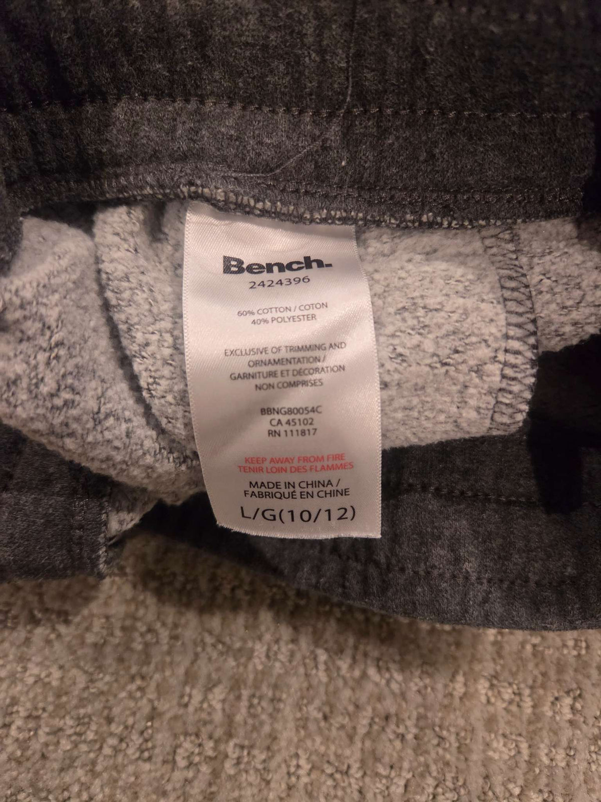 Bench boys sweatpants size 10/12, Kids 10