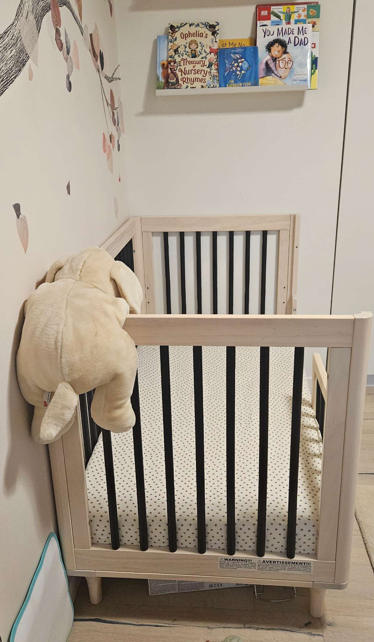 Babyletto Lolly Washed Natural & Black Wood 3-in-1 Convertible Baby Crib with Toddler Bed Conversion Kit