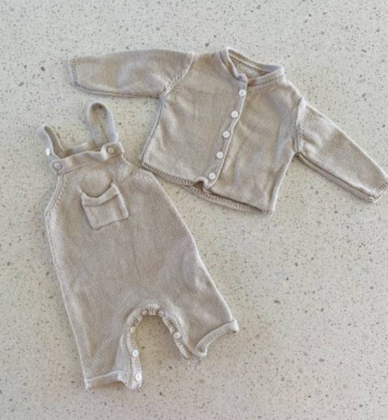 Newborn Outfit Button Overalls & Sweater Cardigan , Kids 3 Month (0-3M)