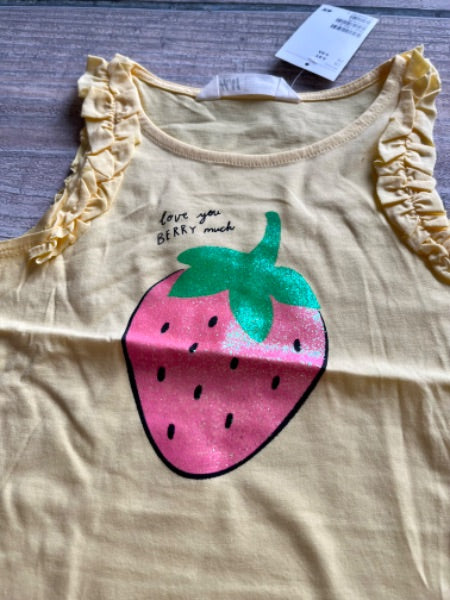 H&M size 4-6 girls sparkly strawberry summer top, brand new with tags, Kids 6/6X (extra small)