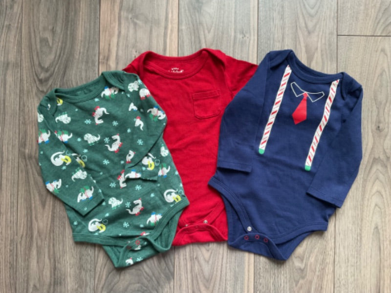 Long Sleeve Christmas Onesies 3pk, 9 Months , Kids 9 Month (6-9M)
