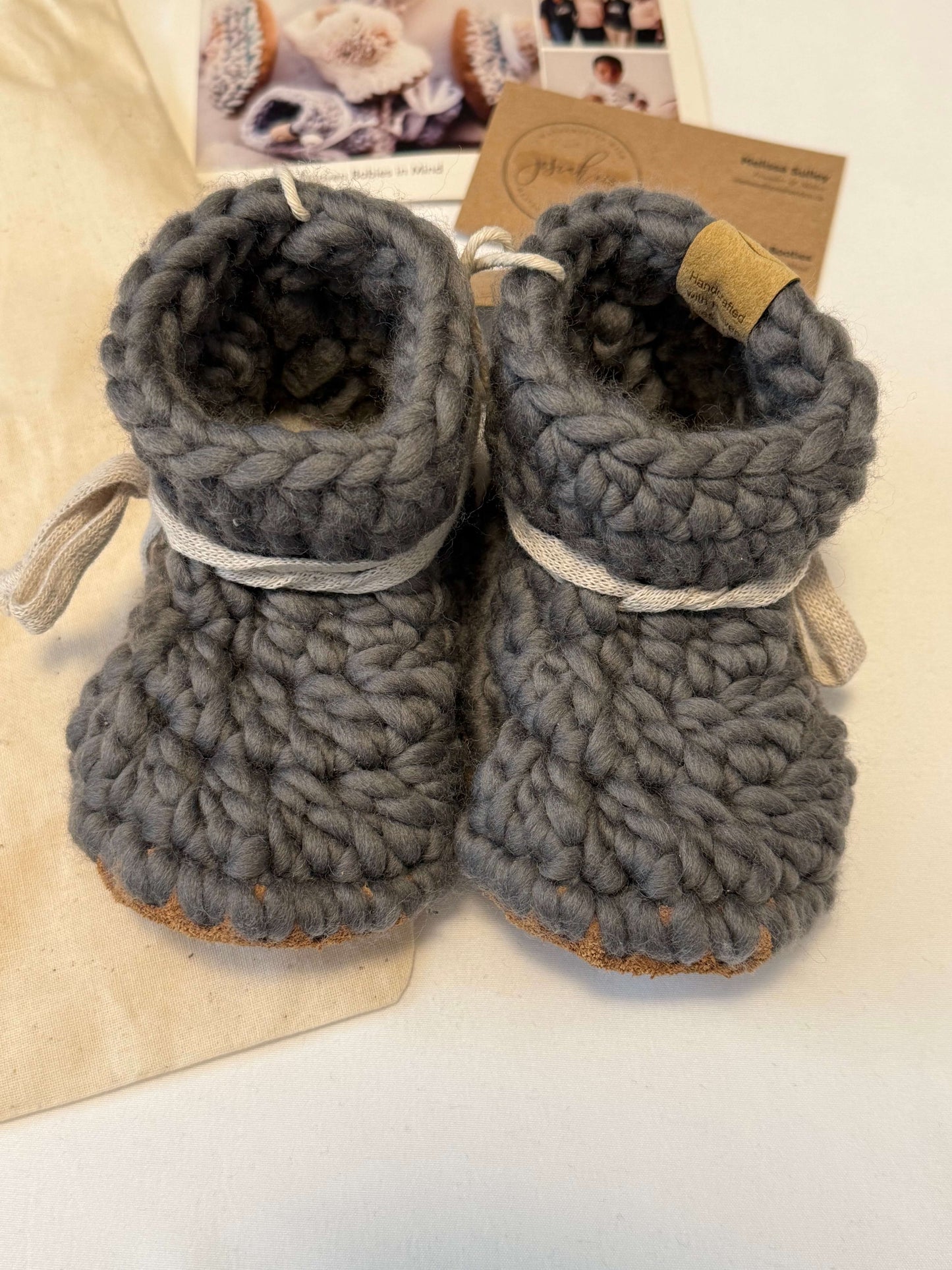 NEW handmade Josiah & Co baby booties; MSRP $60, Shoes 4 (Baby: 0-12 mth)