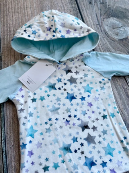Small shop handcrafted 6-12m baby hoodie top, watercolour stars, new with tags, Kids 12 Month (9-12M)