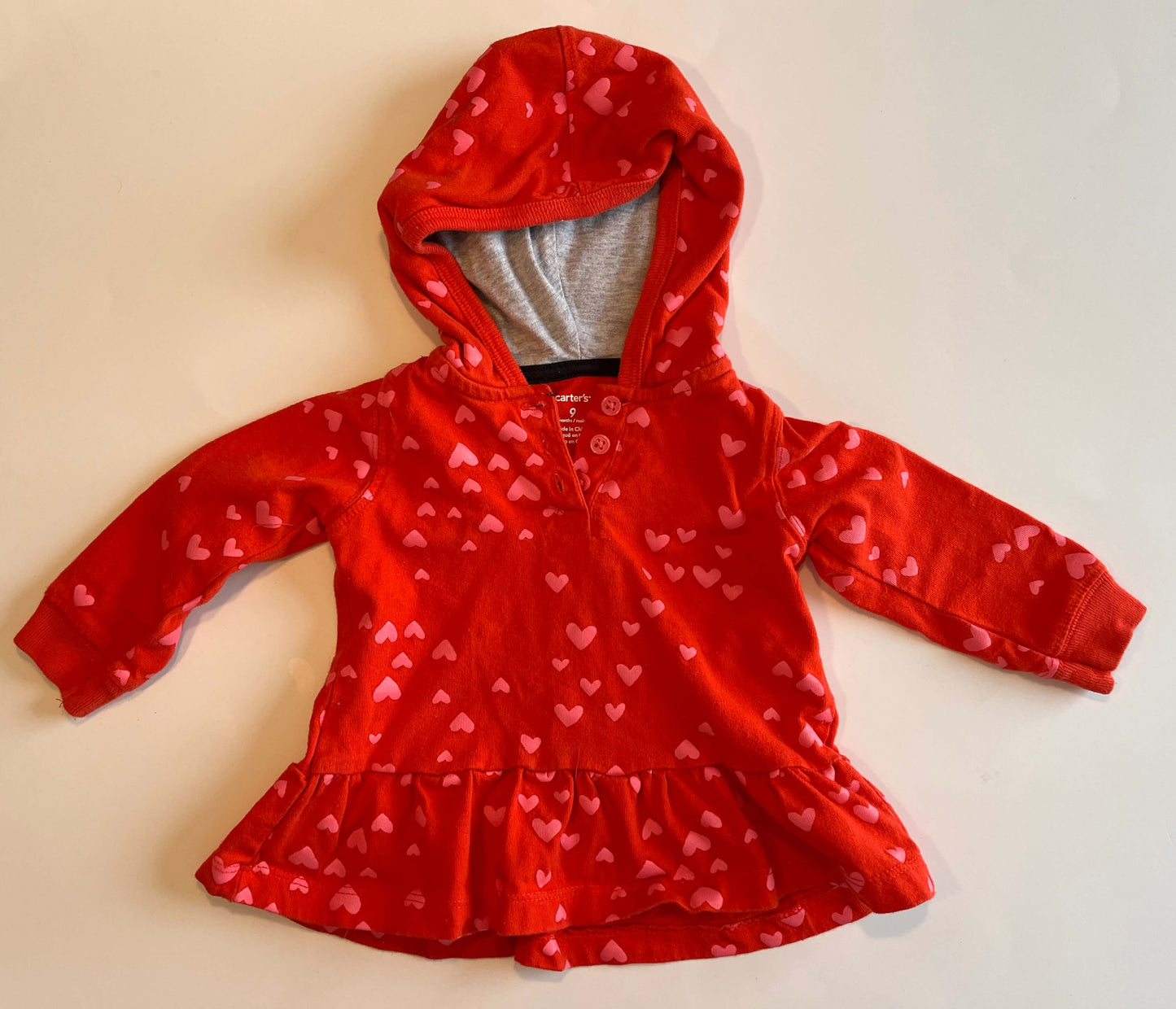 Girls' Valentine's Day bundle: Hooded heart shirt – Carter's, size 9 months Two onesies – Joe Fresh & George, size 6-12 months, Kids 9 Month (6-9M)