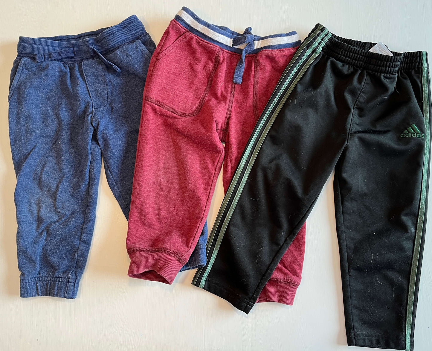 3 Pairs of Boys Pants. Carter's 24M, OshKosh 2T/2A & Adidas 24M (Polyester), Kids 2T