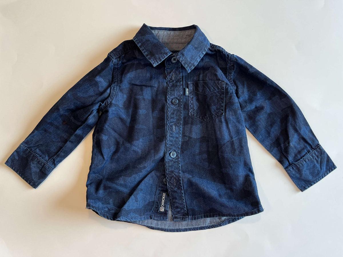 Boys Blue Camo Cherokee Button Down Shirt 18M, Kids 18 Month (12-18M)