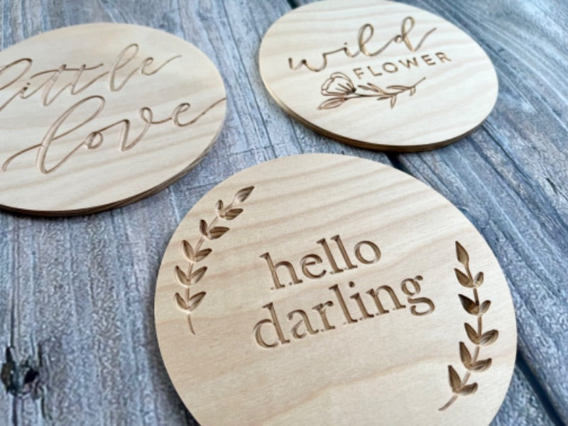 Ellie & Rae small shop set of 3 handmade wood decor disks, nursery or kids decor, new