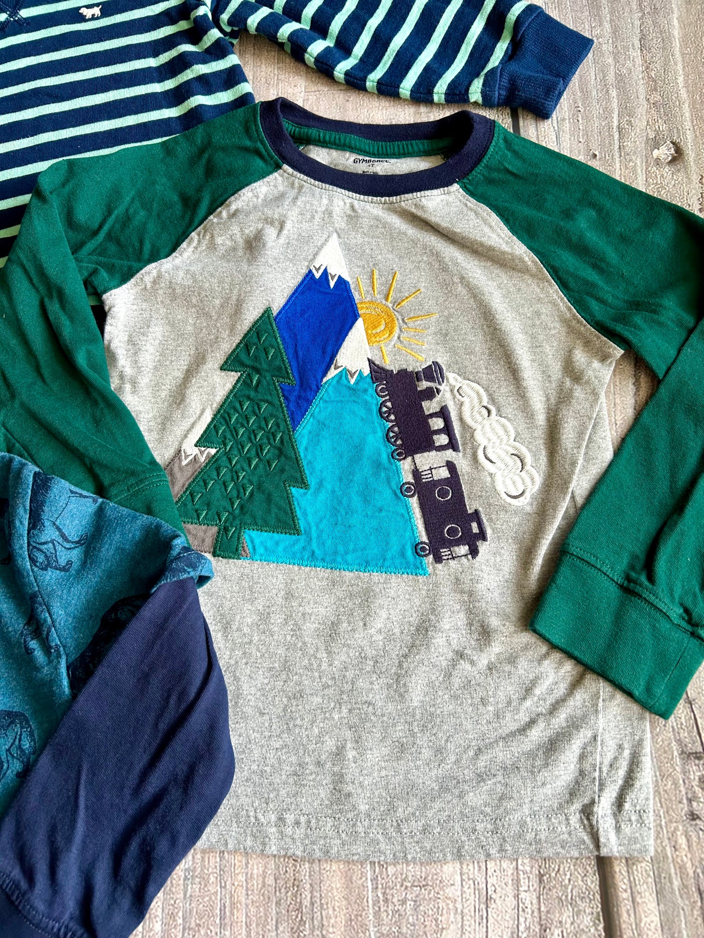 Gymboree Carter’s size 4T boys long sleeve tops bundle, wolves, train, and stripes themed, Kids 4/4T