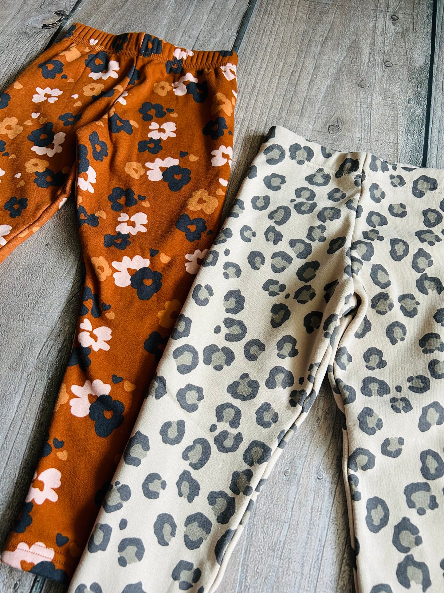 Carter’s size 7 girls cozy winter leggings bundle, floral and cheetah print, like new, Kids 7 & 8 (small)