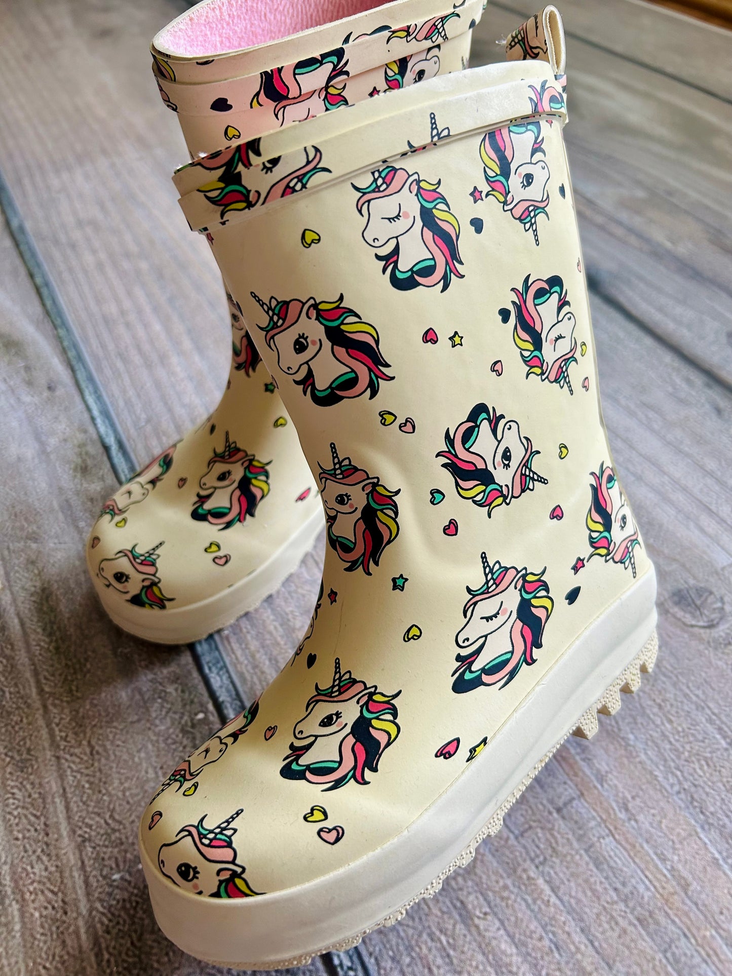 H&M size 8.5T girls unicorn themed rain boots, EEUC, Shoes 8.5 (Toddler:2-4yr)