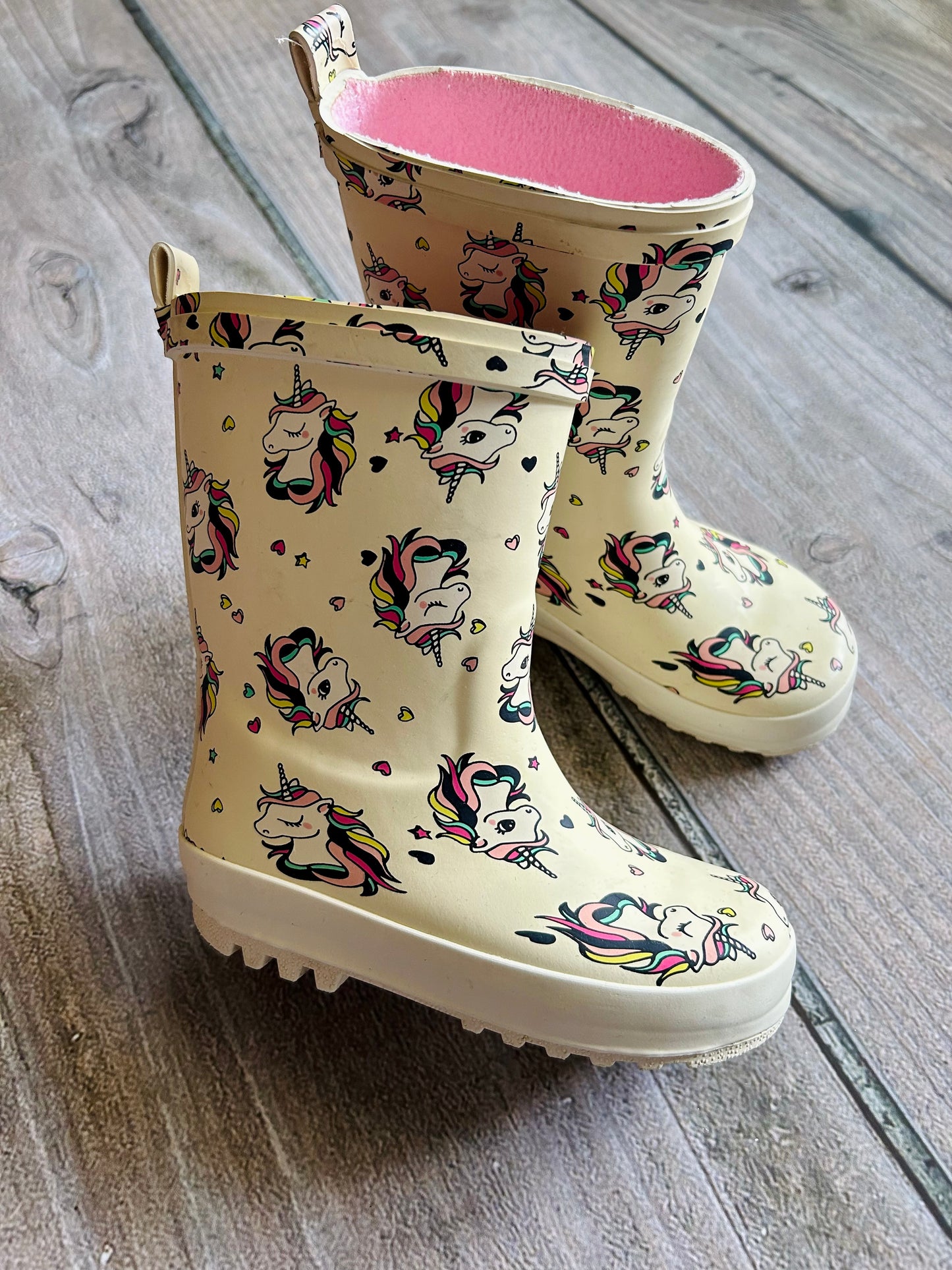 H&M size 8.5T girls unicorn themed rain boots, EEUC, Shoes 8.5 (Toddler:2-4yr)