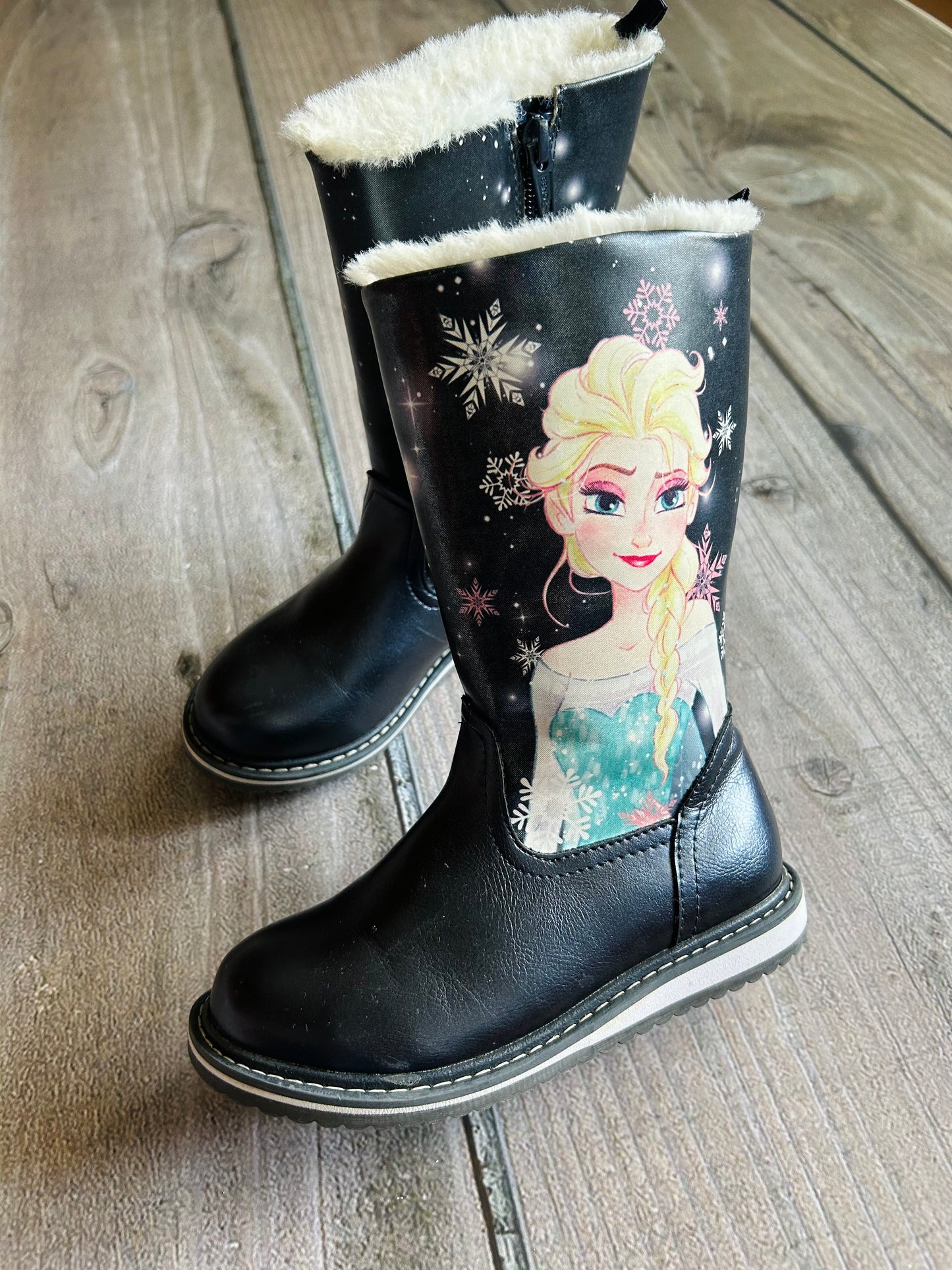 H&M size 10.5T girls dark navy Frozen themed tall boots, EUC, Shoes 10.5 (Toddler:2-4yr)