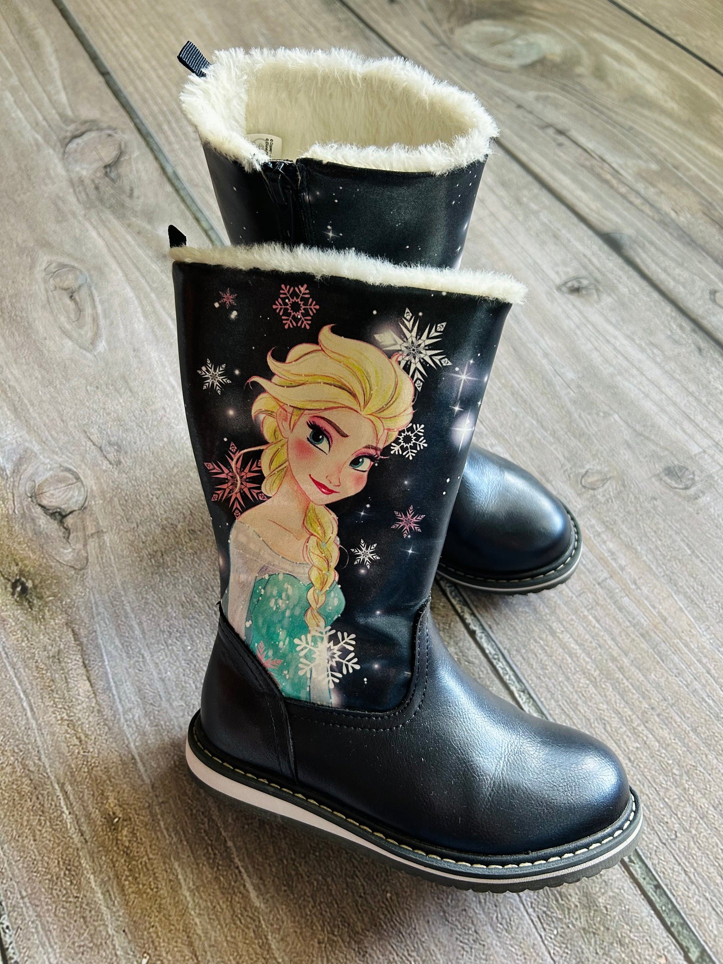 H&M size 10.5T girls dark navy Frozen themed tall boots, EUC, Shoes 10.5 (Toddler:2-4yr)