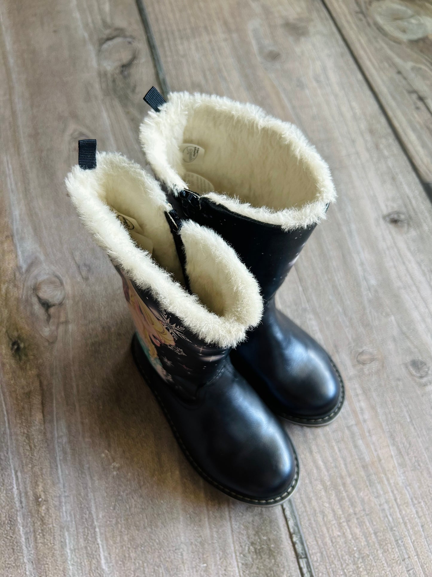 H&M size 10.5T girls dark navy Frozen themed tall boots, EUC, Shoes 10.5 (Toddler:2-4yr)