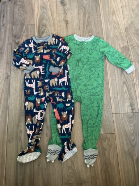 Boy’s Carters Sleepers, Green Dinosaur, Navy Blue with Animals 3T, Kids 3T