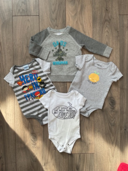 Onesies and Sweatshirt, Superheroes, I Love You, Easy Peasy 6-12 Months and Wingman 4pc, Kids 9 Month (6-9M)