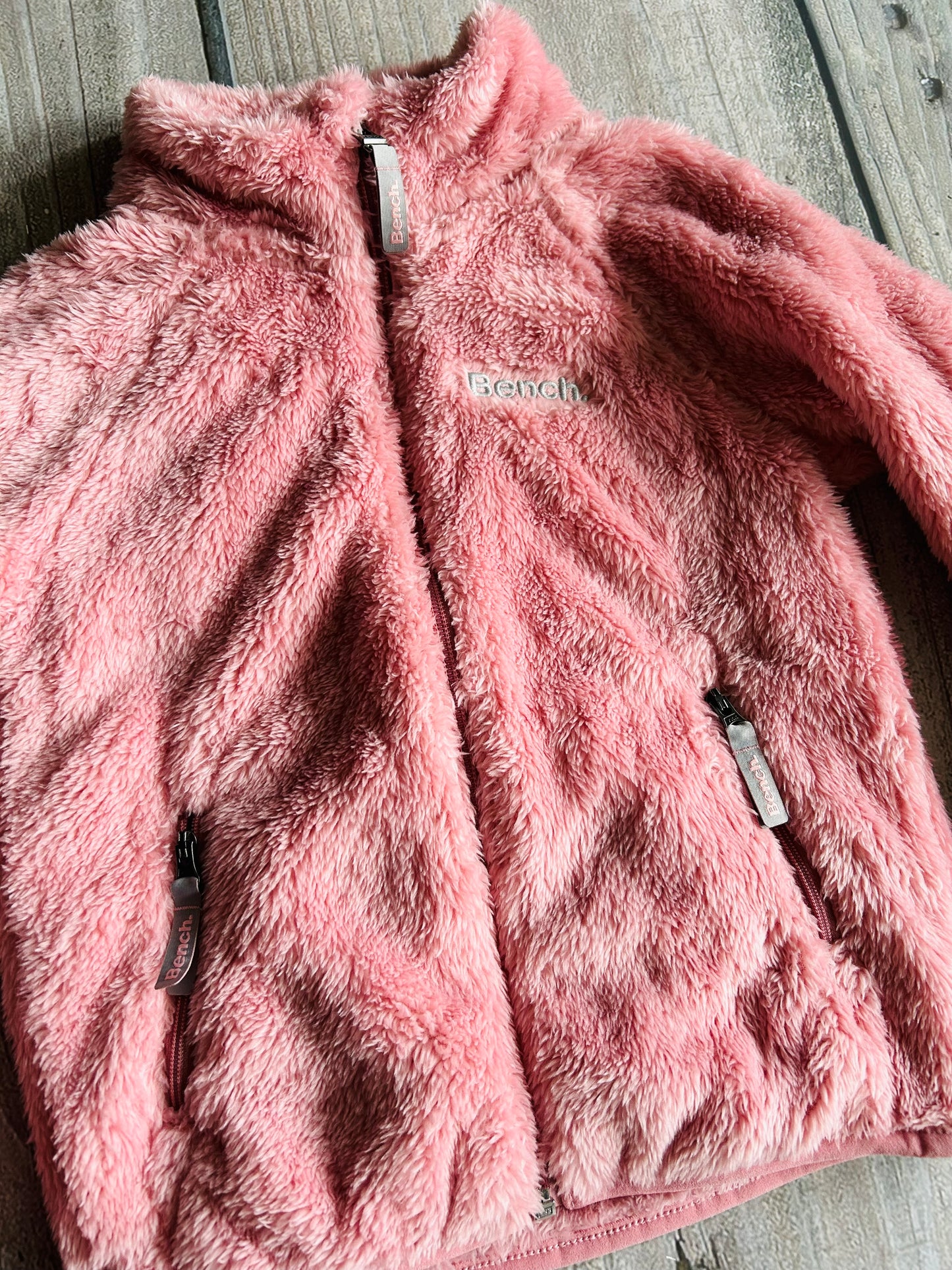 Bench size 6 girls dusty rose pink Sherpa faux fur zip up sweater, jacket, Kids 6/6X (extra small)