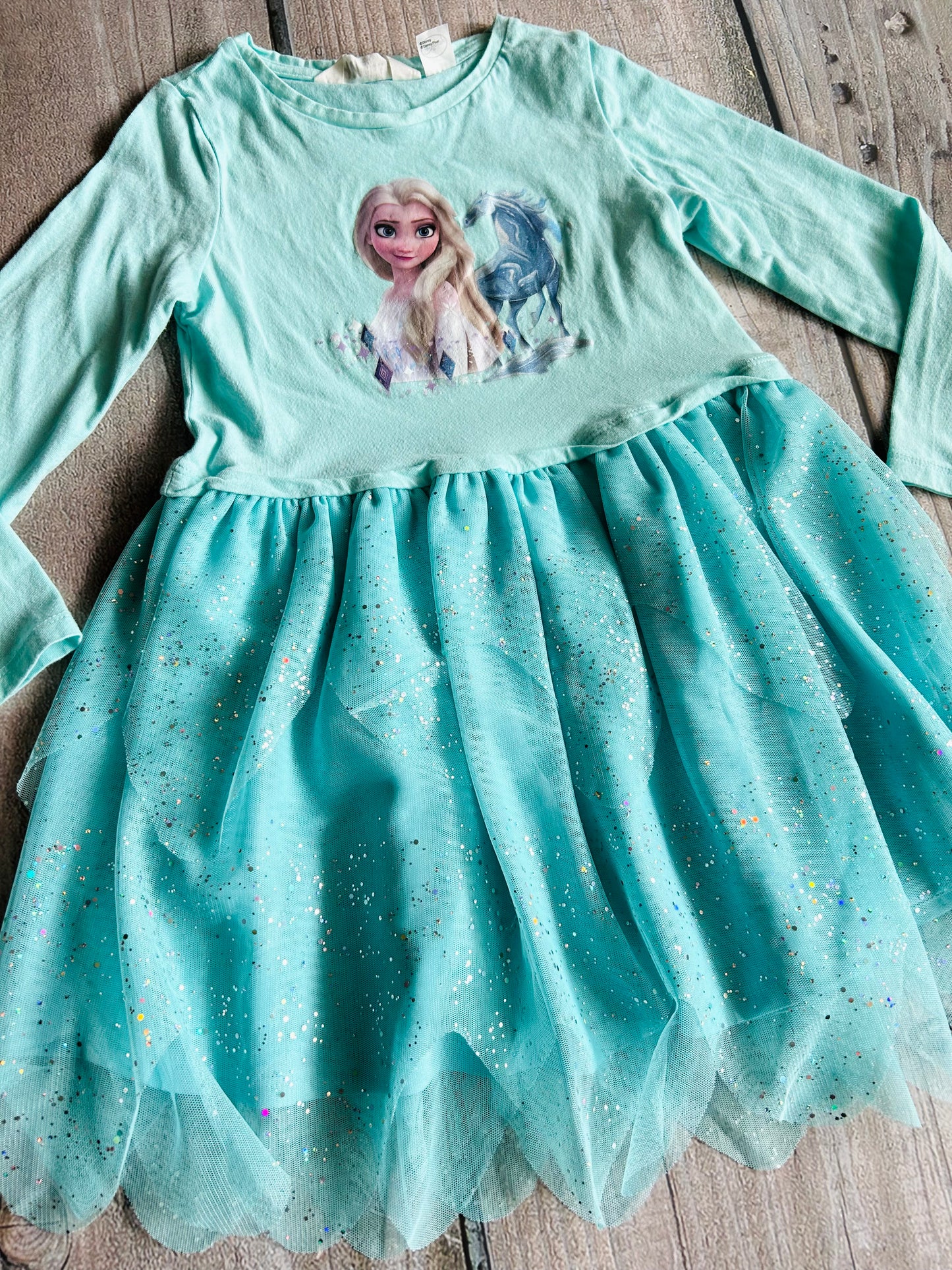 H&M x Disney size 4-6yrs girls Frozen 2 Elsa dress, turquoise blue, sparkly tulle skirt, Kids 6/6X (extra small)