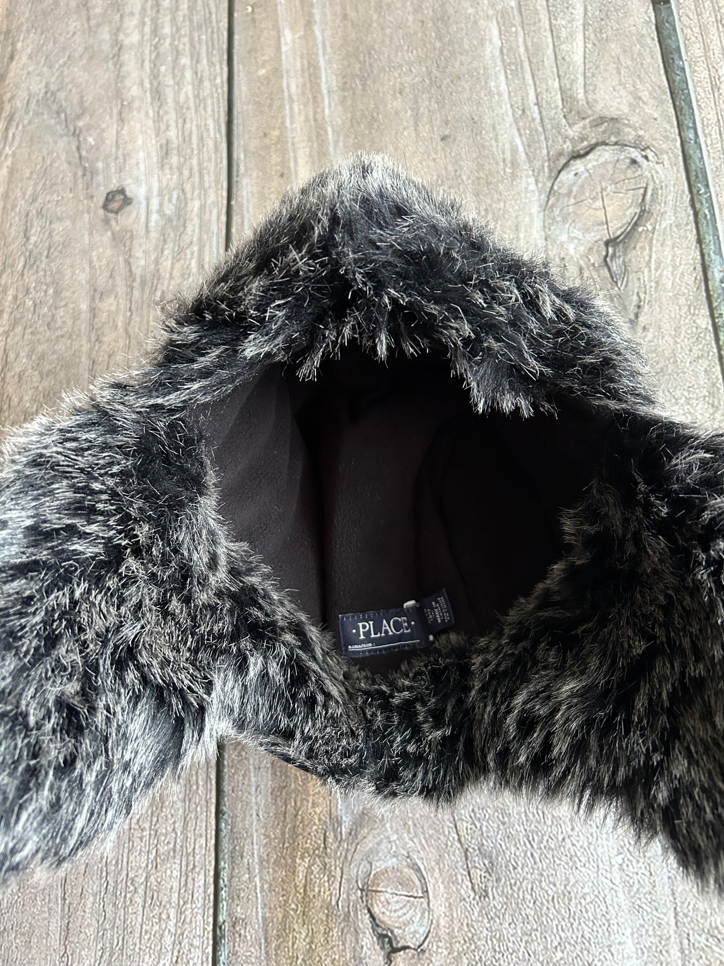 Children’s Place size L/XL 6yrs + boys winter hat, trapper hat, faux fur, like new
