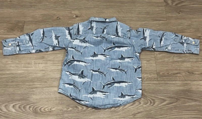 VGUC, babyGAP, chambray denim shark pattern shirt, size 4, Kids 4/4T