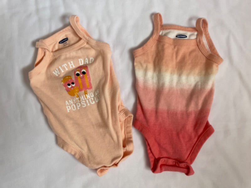 Set of 2 old navy 3-6 months tank onesies, pink and popsicle , Kids 6 Month (3-6M)