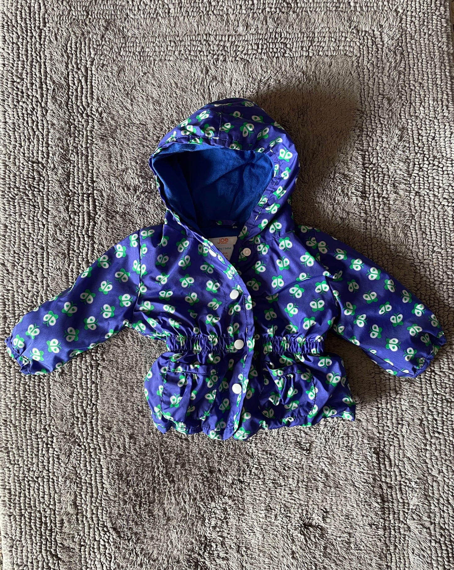 Joe fresh 3-6M rain jacket blue with butterflies , Kids 6 Month (3-6M)