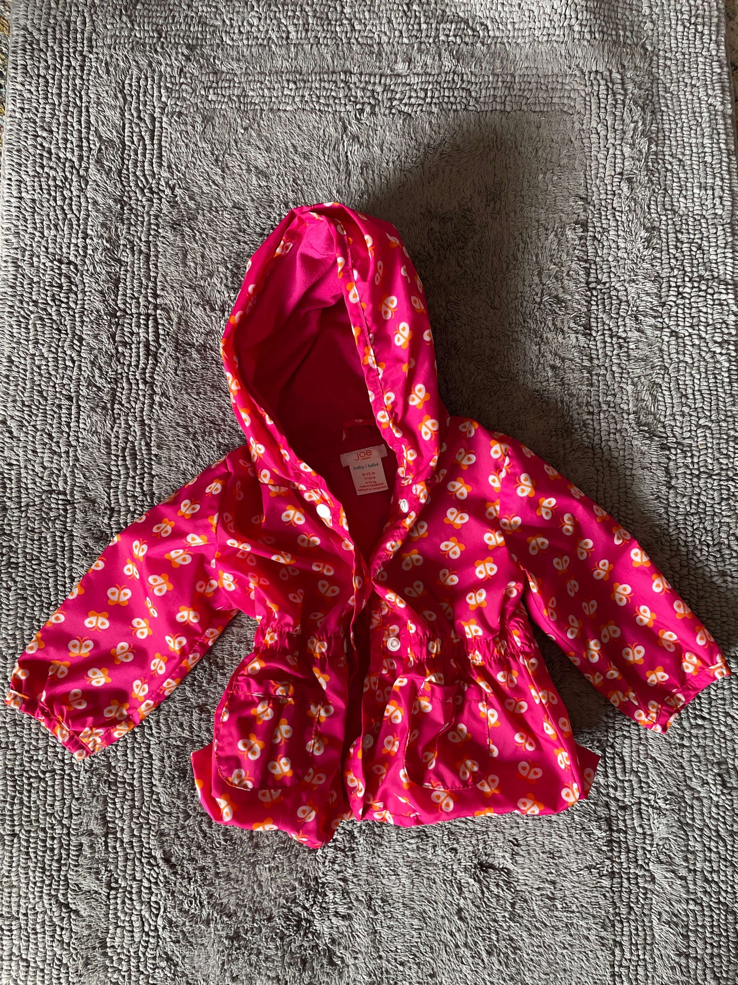 Joe fresh 6-12M rain jacket pink with butterflies , Kids 9 Month (6-9M)