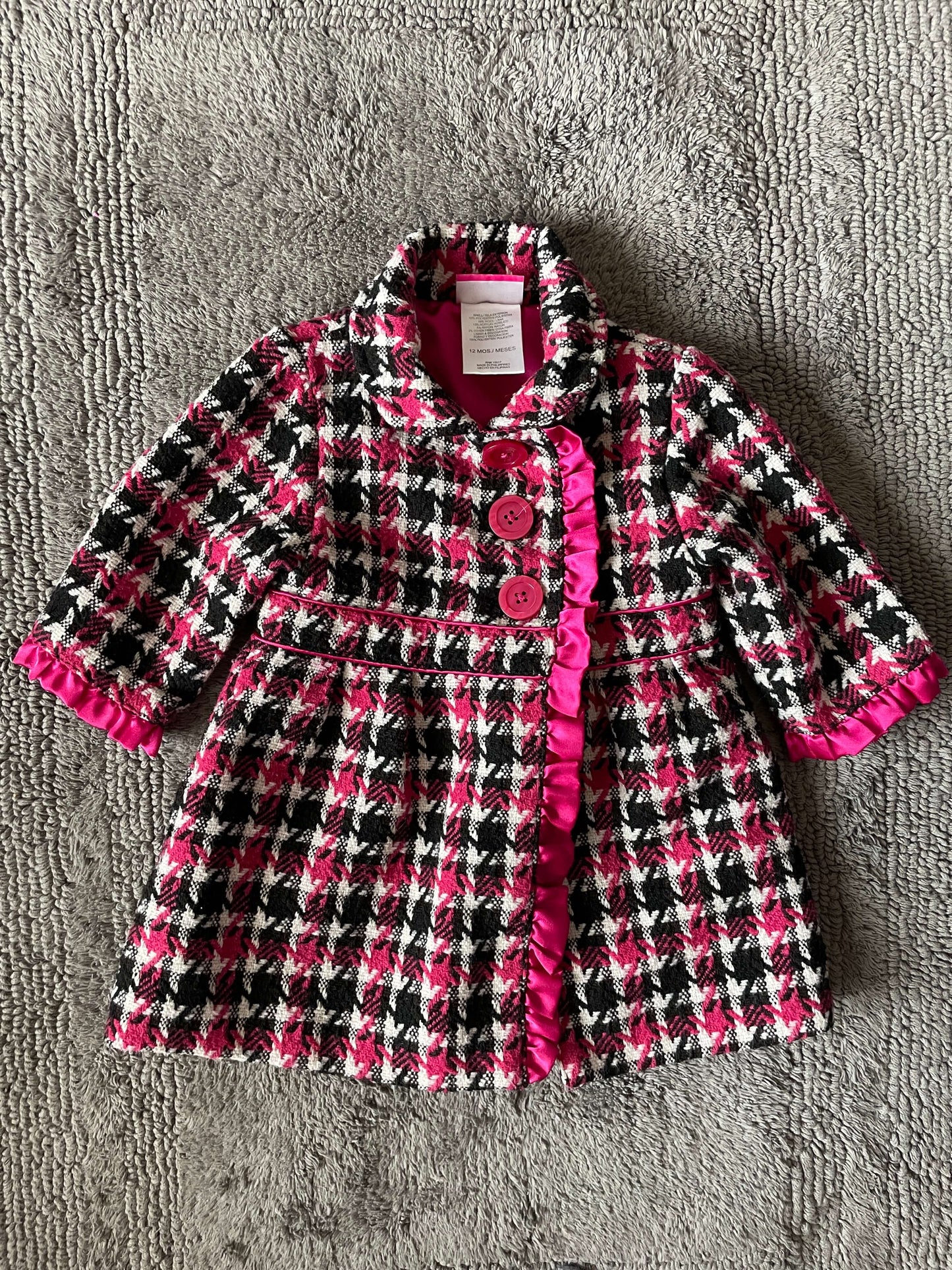 Adorable 12M pink/black/white jacket , Kids 12 Month (9-12M)