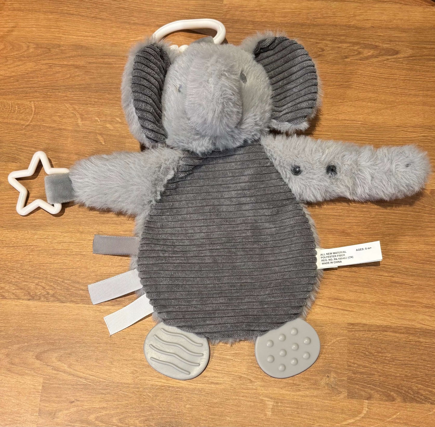 Elephant car toy with pacifier clip and teether toy