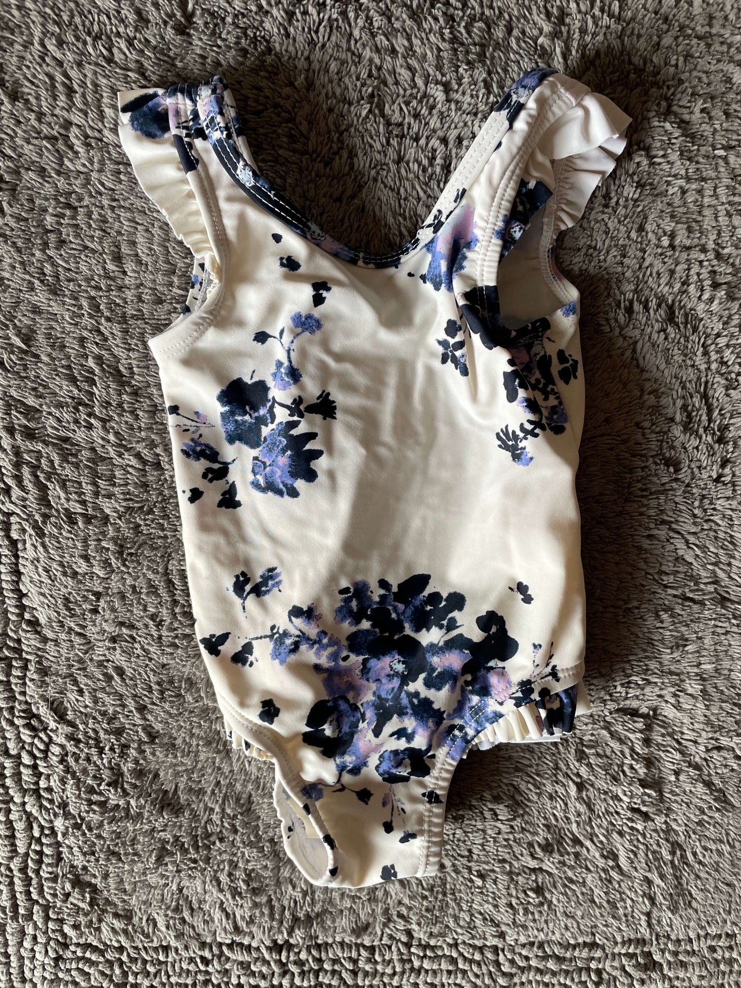 Joe Fresh 3-6M white with blue flowers one piece bathing suit, Kids 6 Month (3-6M)