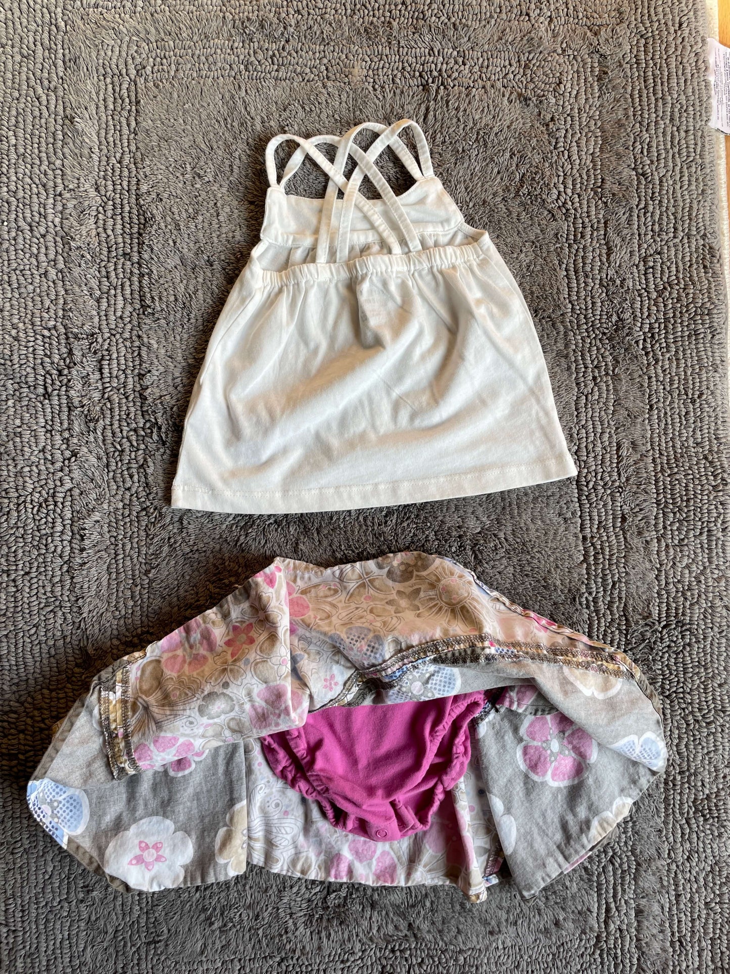 18M brown/pink floral skirt and white tank top, Kids 18 Month (12-18M)