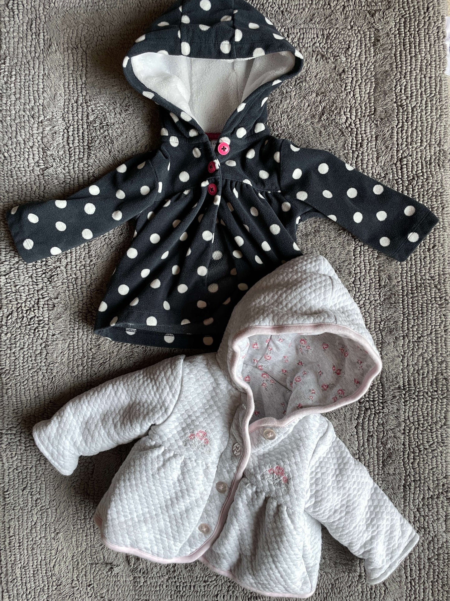bundle of two 6M sweaters- polka dots (Carter’s) and grey quilted (no brand), Kids 6 Month (3-6M)