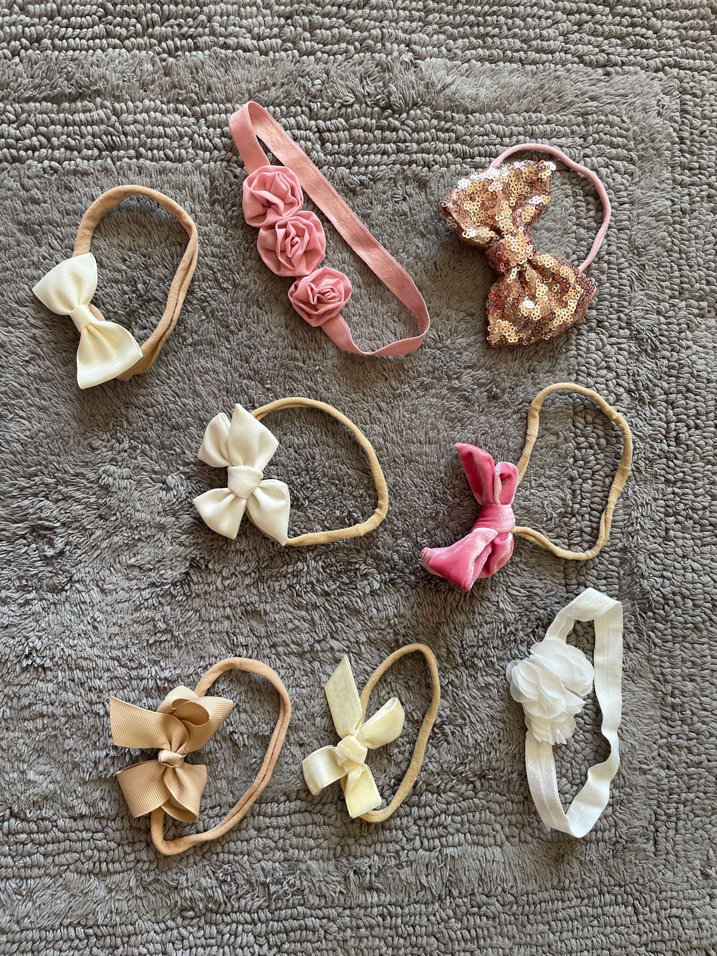 Bundle of 8 baby girl headband bows- pinks, neutrals