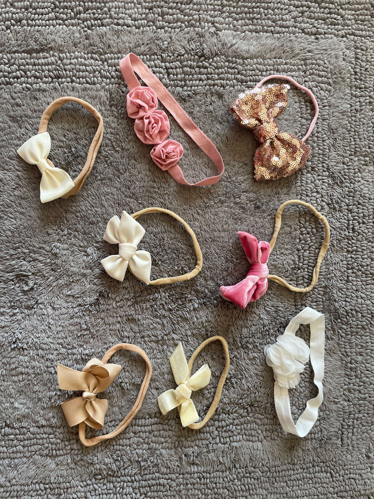 Bundle of 8 baby girl headband bows- pinks, neutrals