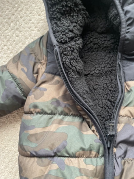 Gap - black and green camouflage winter jacket, Kids 12 Month (9-12M)
