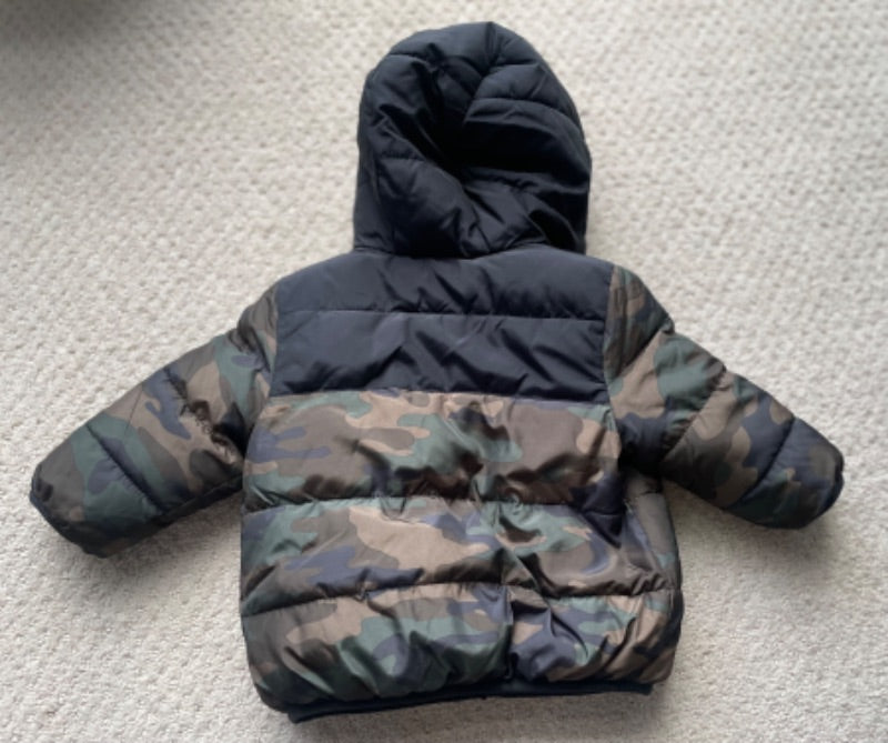 Gap - black and green camouflage winter jacket, Kids 12 Month (9-12M)