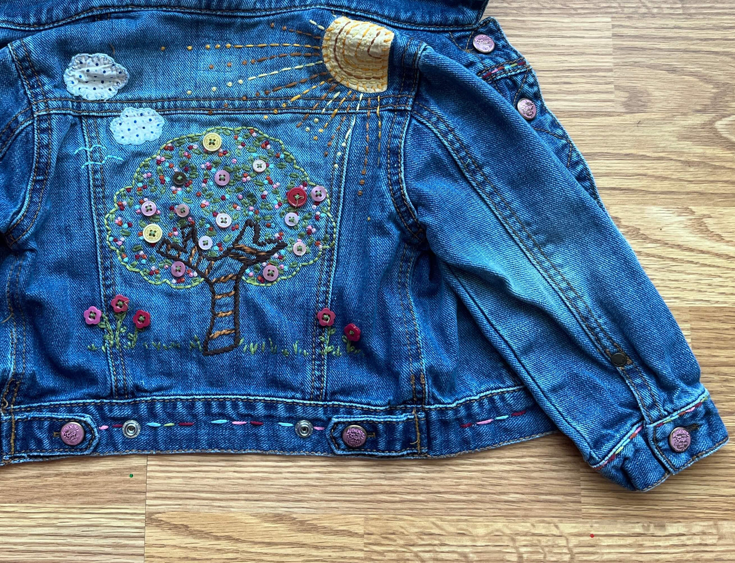 Baby Gap Denim Jean Jacket Embroidered Treehouse Girl's 3T Embellished Flowers, Kids 3T