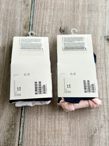 H&M size 2-4Y girls 4 pairs of thin tights, white/black/light pink/navy, dance tights, brand new in package